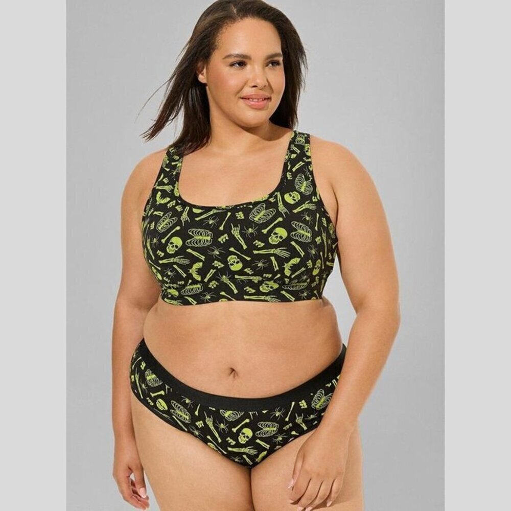 Torrid - Cotton Mid-Rise Hipster Panty in Skeleton Dance Black & Glow Yellow